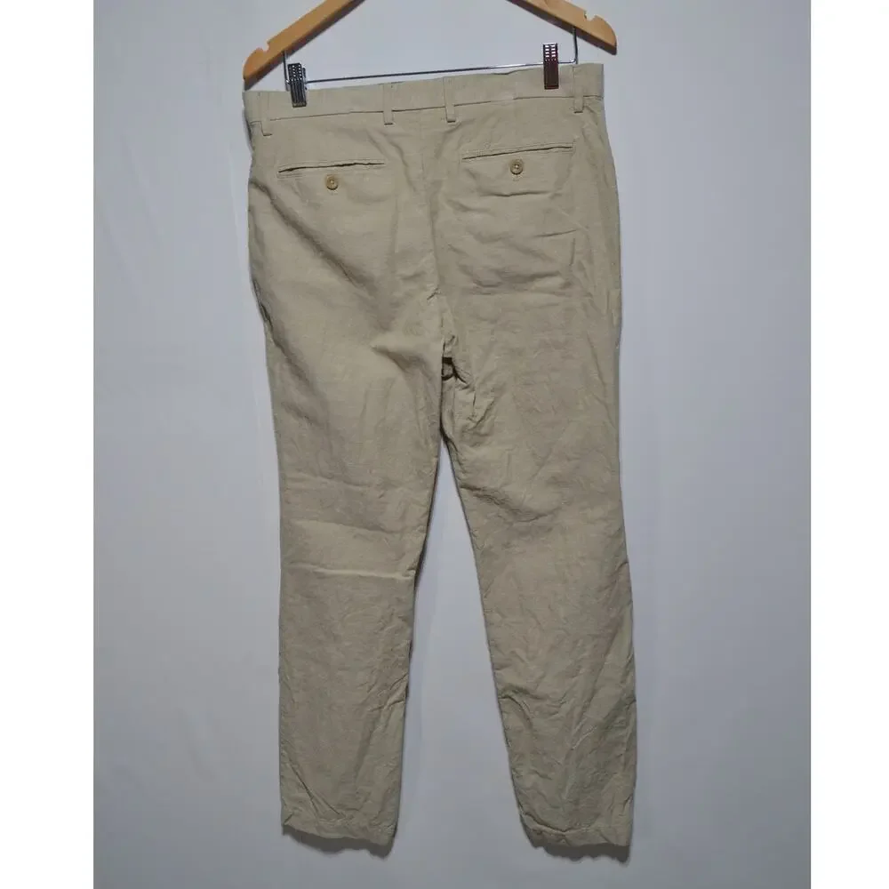 Banana Republic Men's Kentfield Linen Blend Tan Pants 32 X 32